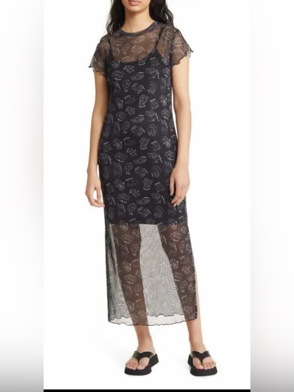 Dressed In Lala Mad About You Zodiac Mesh Maxi Dress with a slip. NWT size M